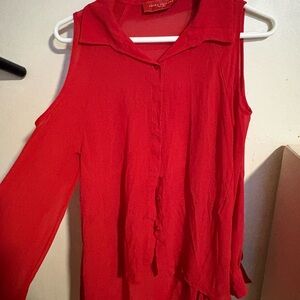 Elegant Red Cold Shoulder Blouse